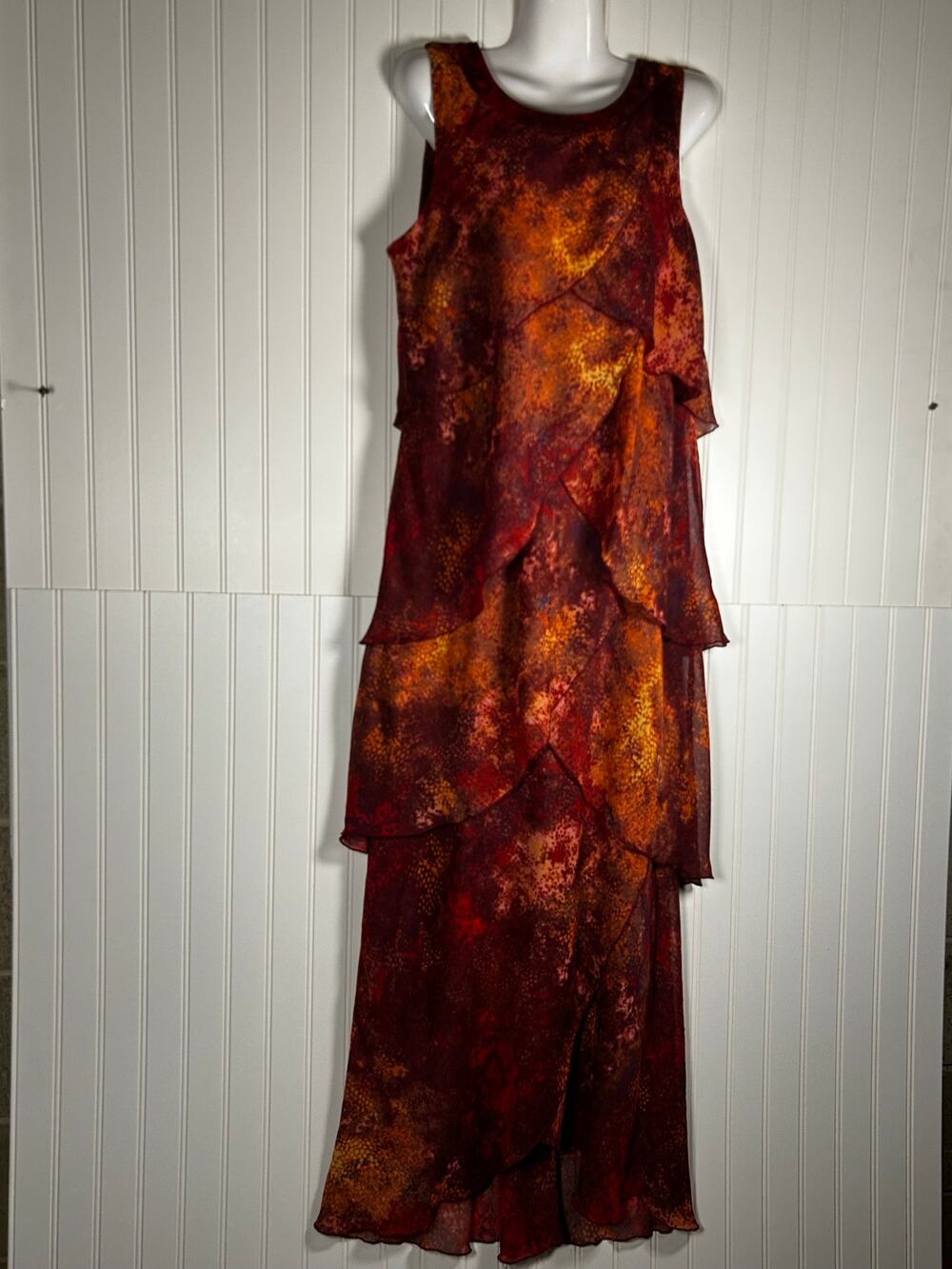 MARK ZUNINO women’s sleeveless asymmetrical ruffle floral maxi a-line dress Sz S